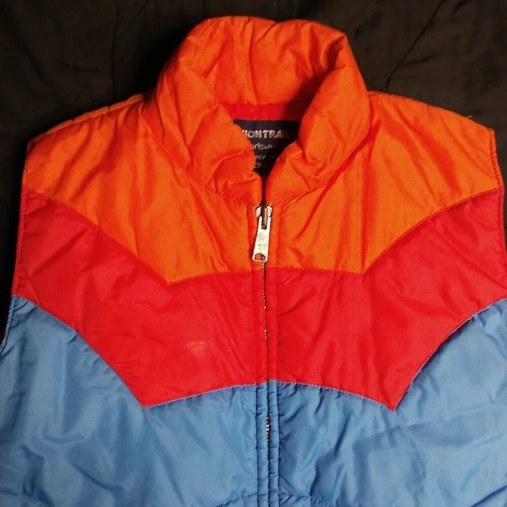 Vintage 70s Fashion Trail Color Block Western Puffer Vest